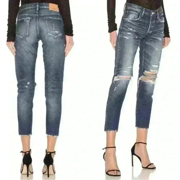 Moussy Vintage Straight Leg Denver Tapered Jeans in Dark Blue Size 28 - Picture 3 of 11